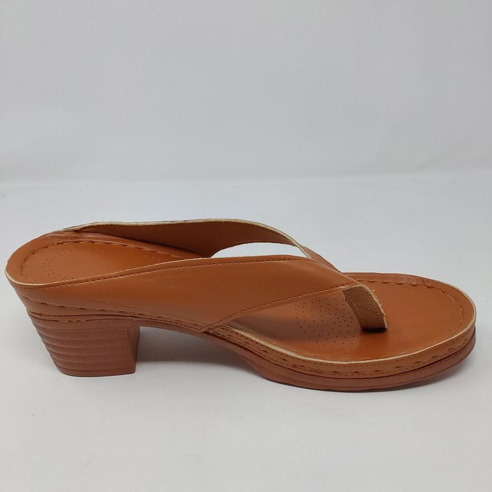 Women's Tan Brown Thong Mule Heels Slide Sandals Block Heel Size EU 43 Us 12 - Picture 14 of 15